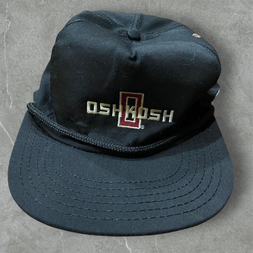 Oshkosh B'gosh Vintage Rope Trucker Hat Black Cotton USA Strapback Hat Mens OS